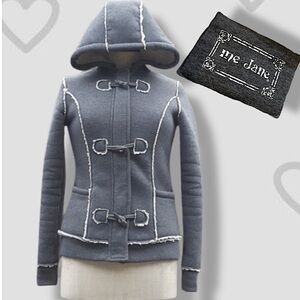 Me Jane Gray Hooded Toggle Jacket with White Trim